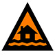 Image of Australian Warning System Watch and Act alert. A black house and waves icon on an orange triangle with a black border.