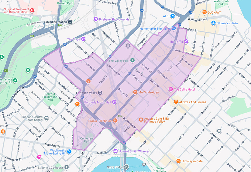 Map showing the Fortitude Valley precinct plan area