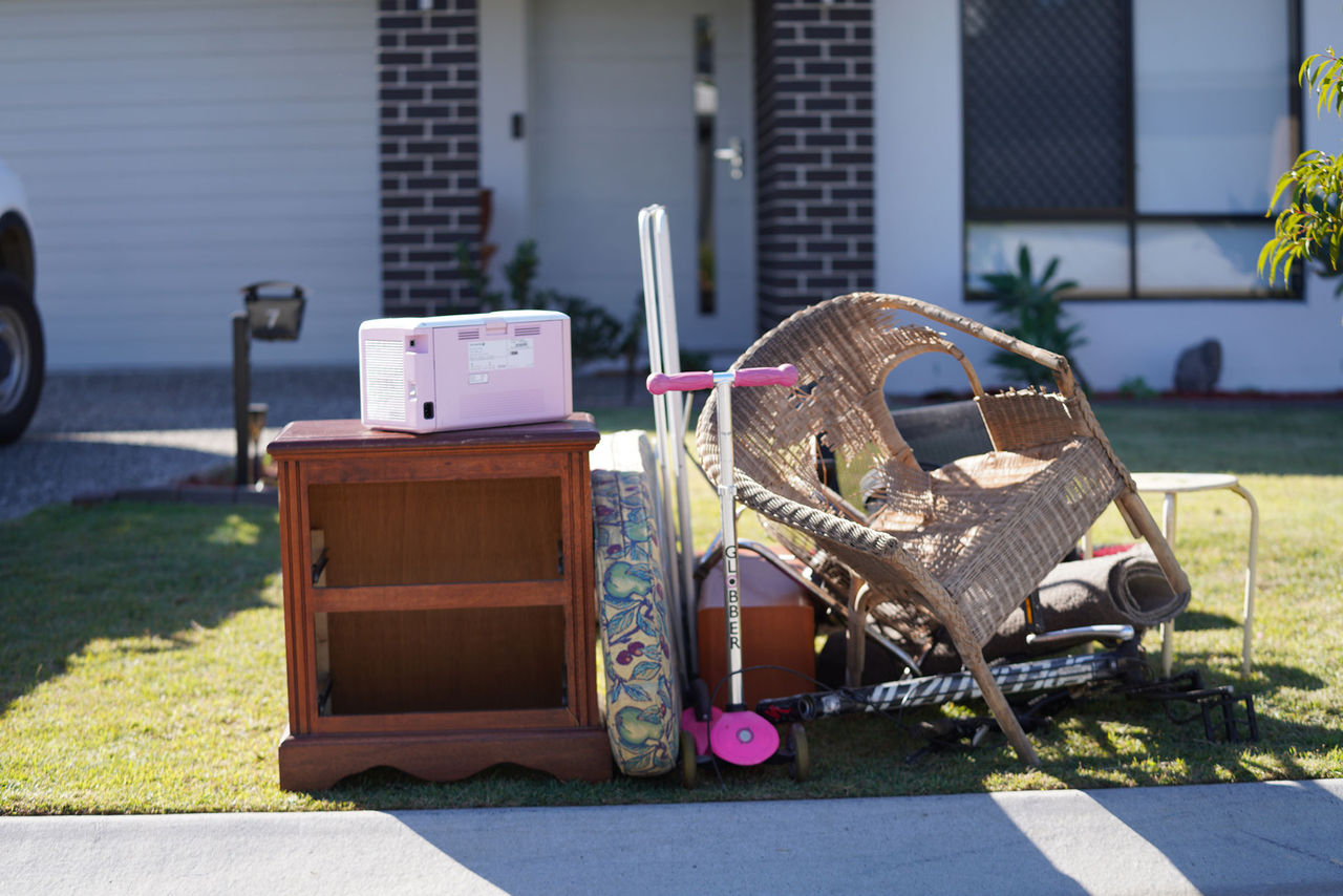 Items placed on footpath for kerbside large items collection.