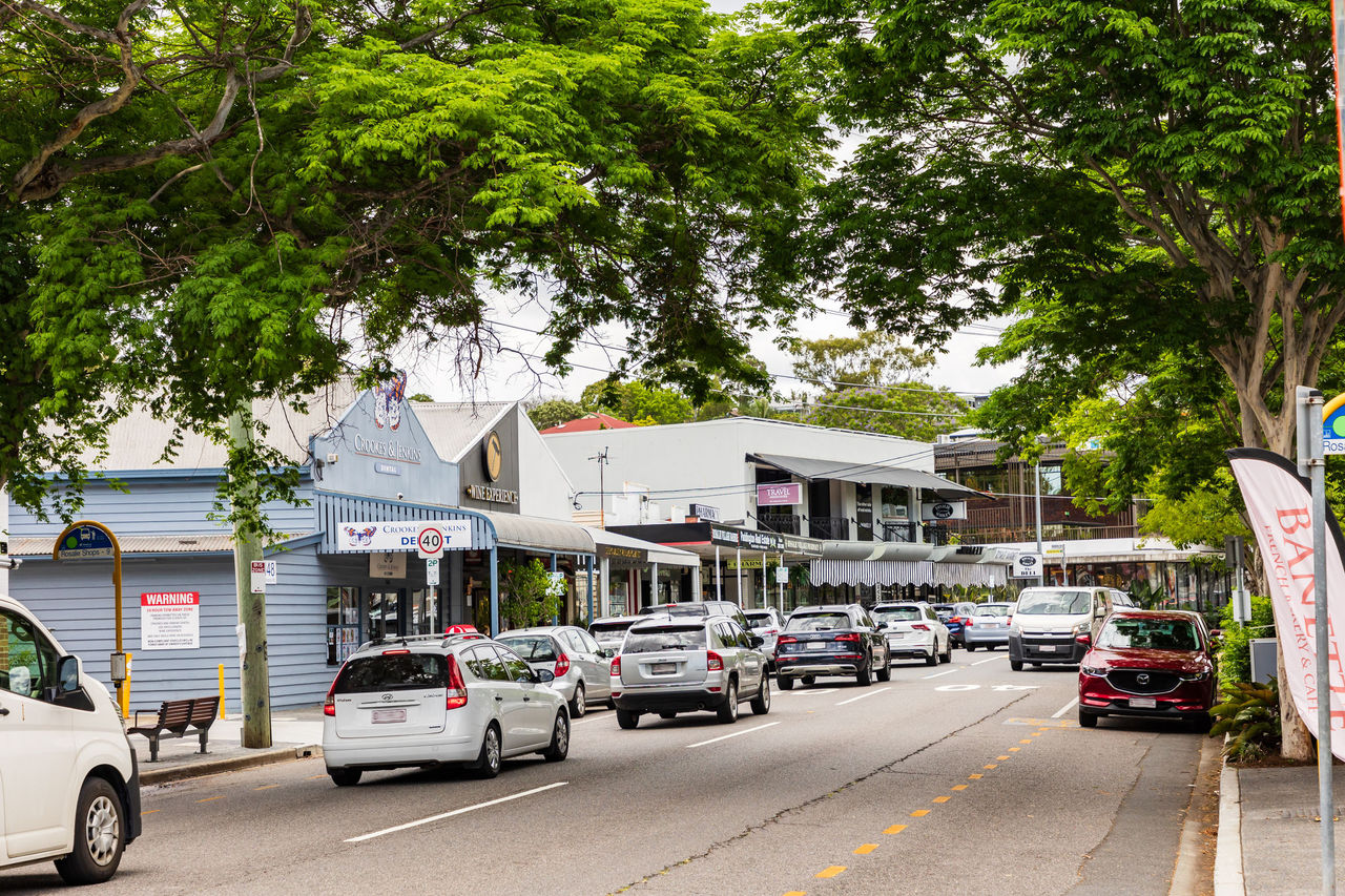 Traffic moving through Rosalie Village precinct.