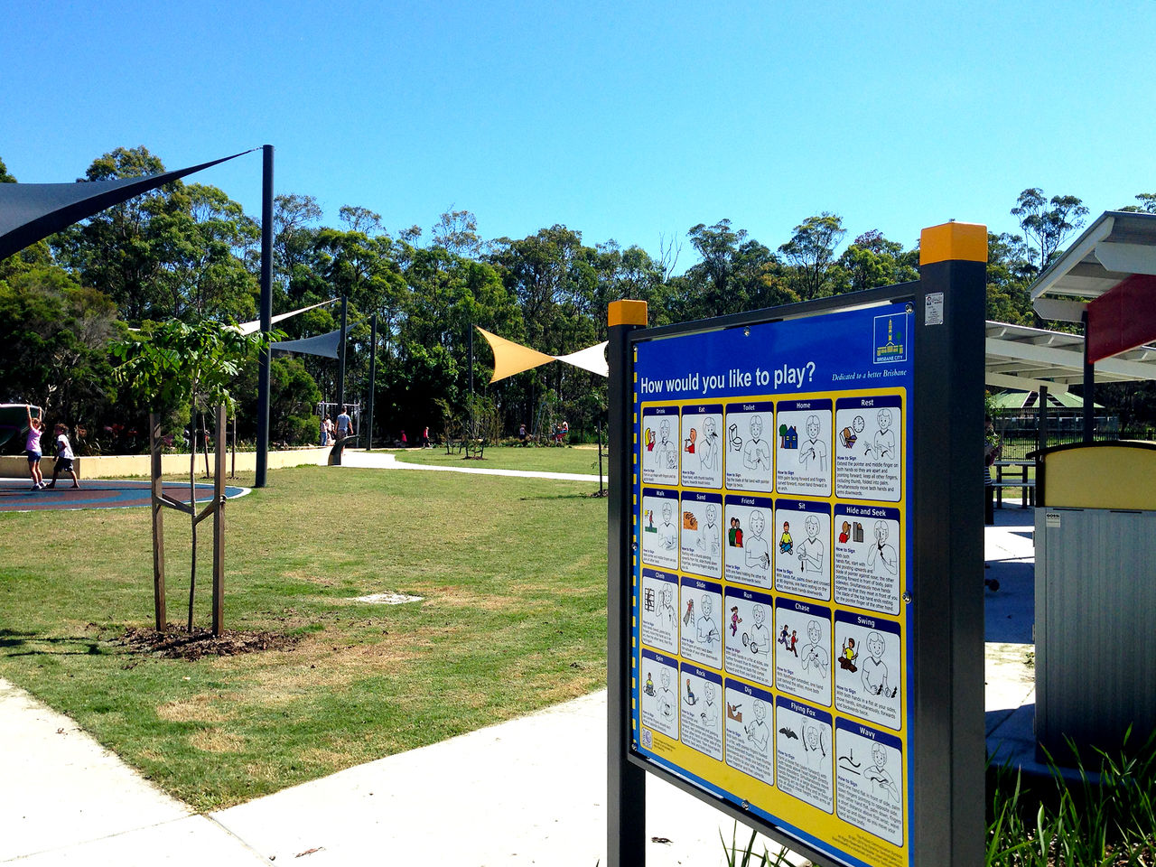 Brisbane playground with shadetails with focus on a 'How would you like to play?' choice board.