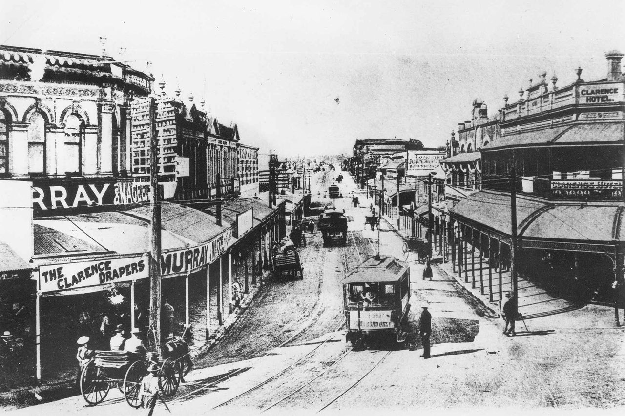 A historical image of Clarence Corner, Stanley Street, South Brisbane.