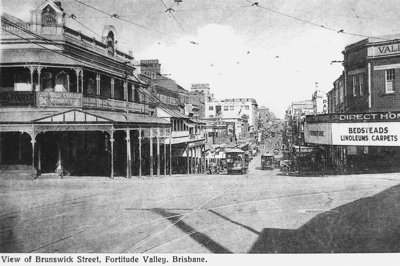 An historical image of a view of Brunswick Street, Fortitude Valley (undated).