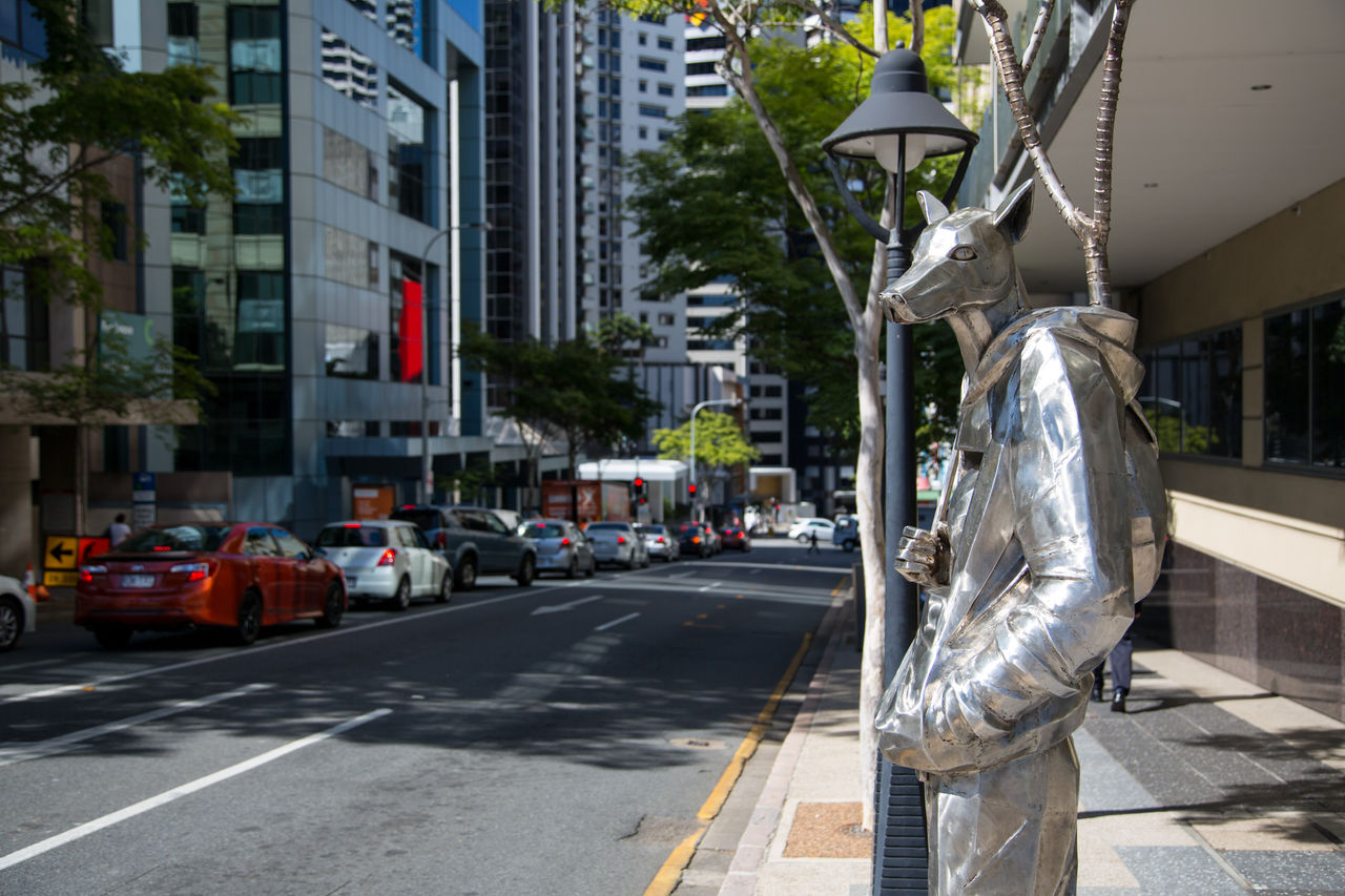 'The Guardian' sculpture at the corner of Wharf and Ann Streets, Brisbane City.