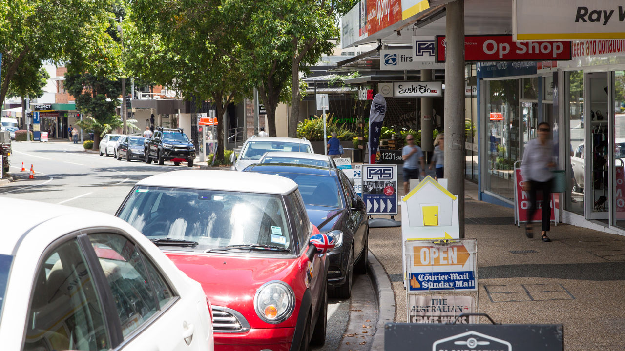 Advertising signage on footpath on Sandgate Road, Nundah.