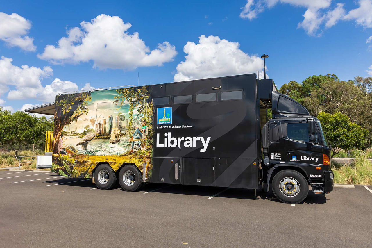 Council's Mobile Library truck parked in the car park of a Wakerley Park.