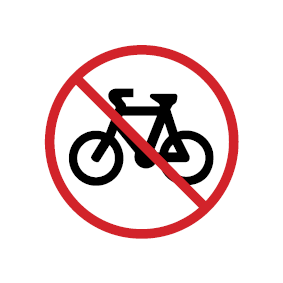 A ‘no bicycles’ symbol, indicating that riding bicycles is not allowed in the area.