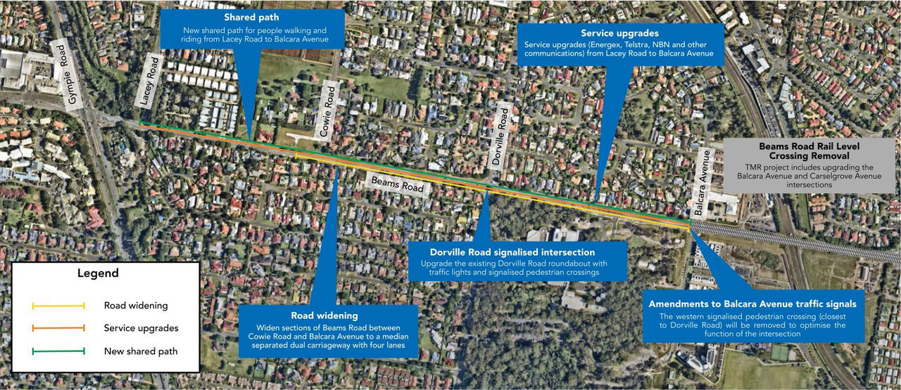 Beams Road project map with legend (current March 2023).