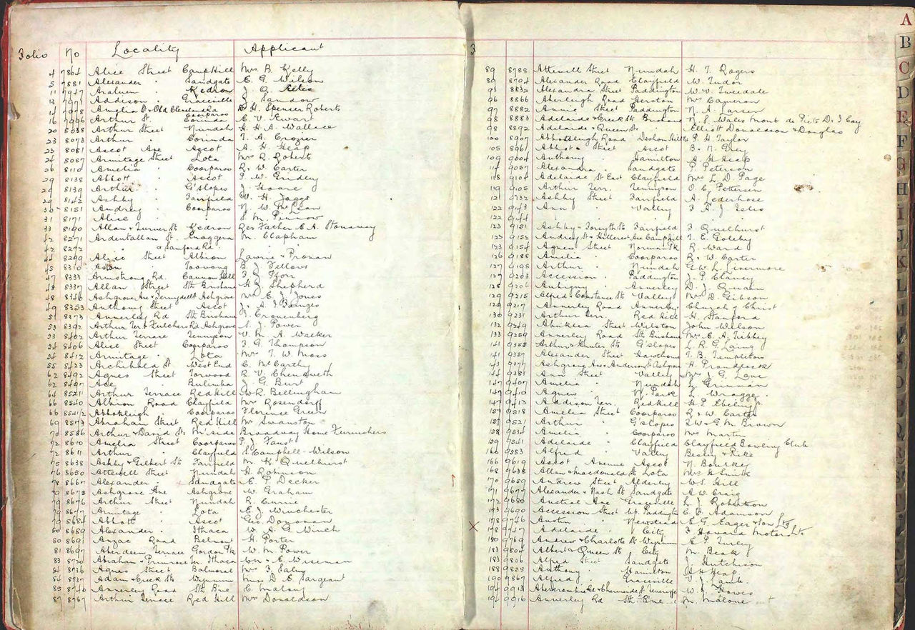 Extract from Brisbane City Council building application records from 1926-27, section 'A'.