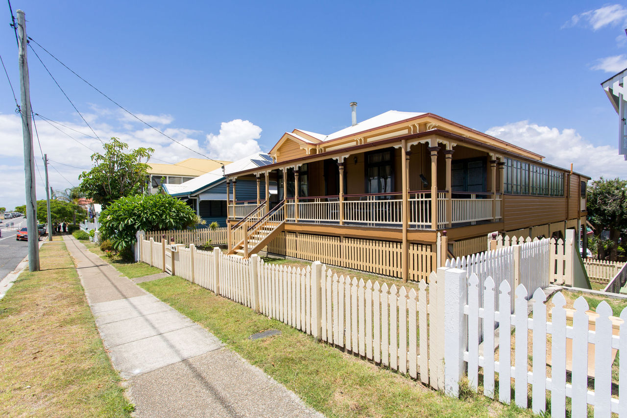 Queenslander on Shorncliffe Parade. Viewed from street frontage.