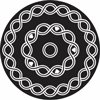A black and white illustration with two circles (one inside the other) with interwoven lines.