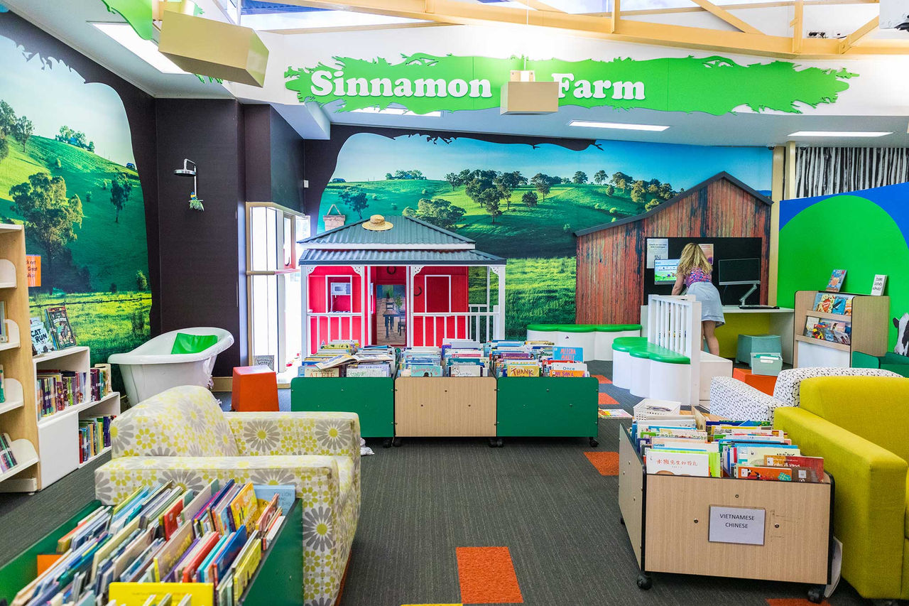 The Sinnamon Farm children's area at Mount Ommaney Library.