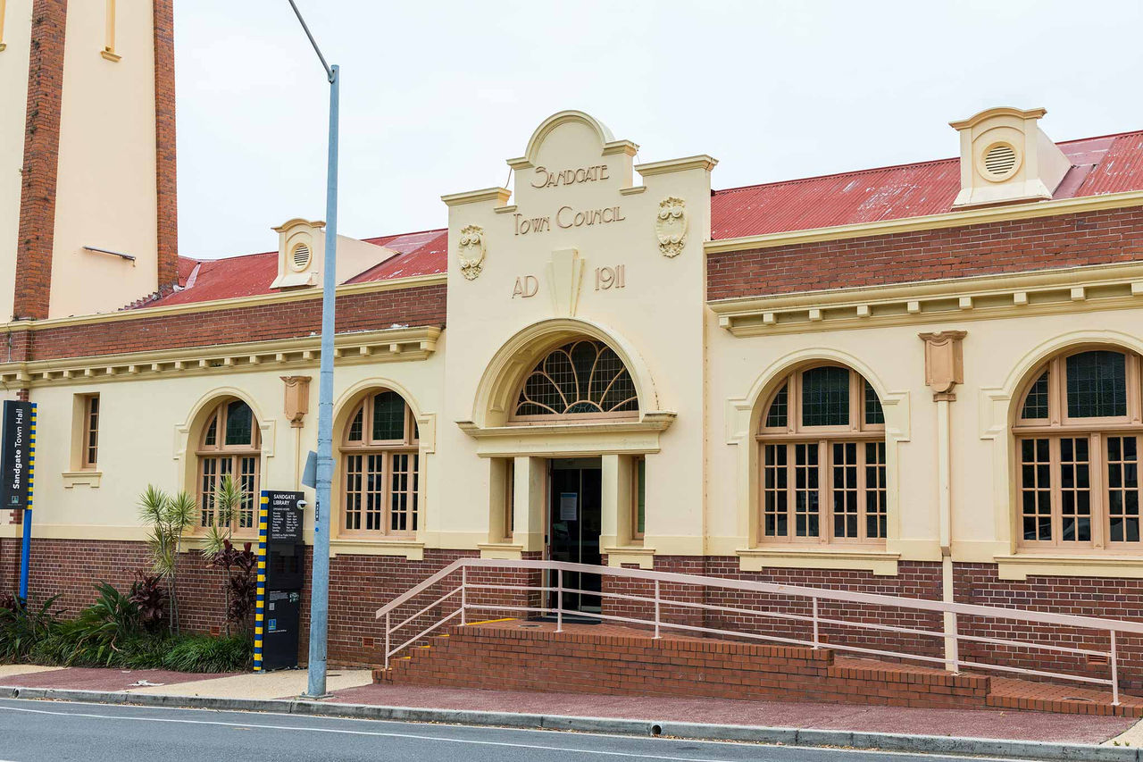 An external shot of the heritage building housing the Sandgate Library.