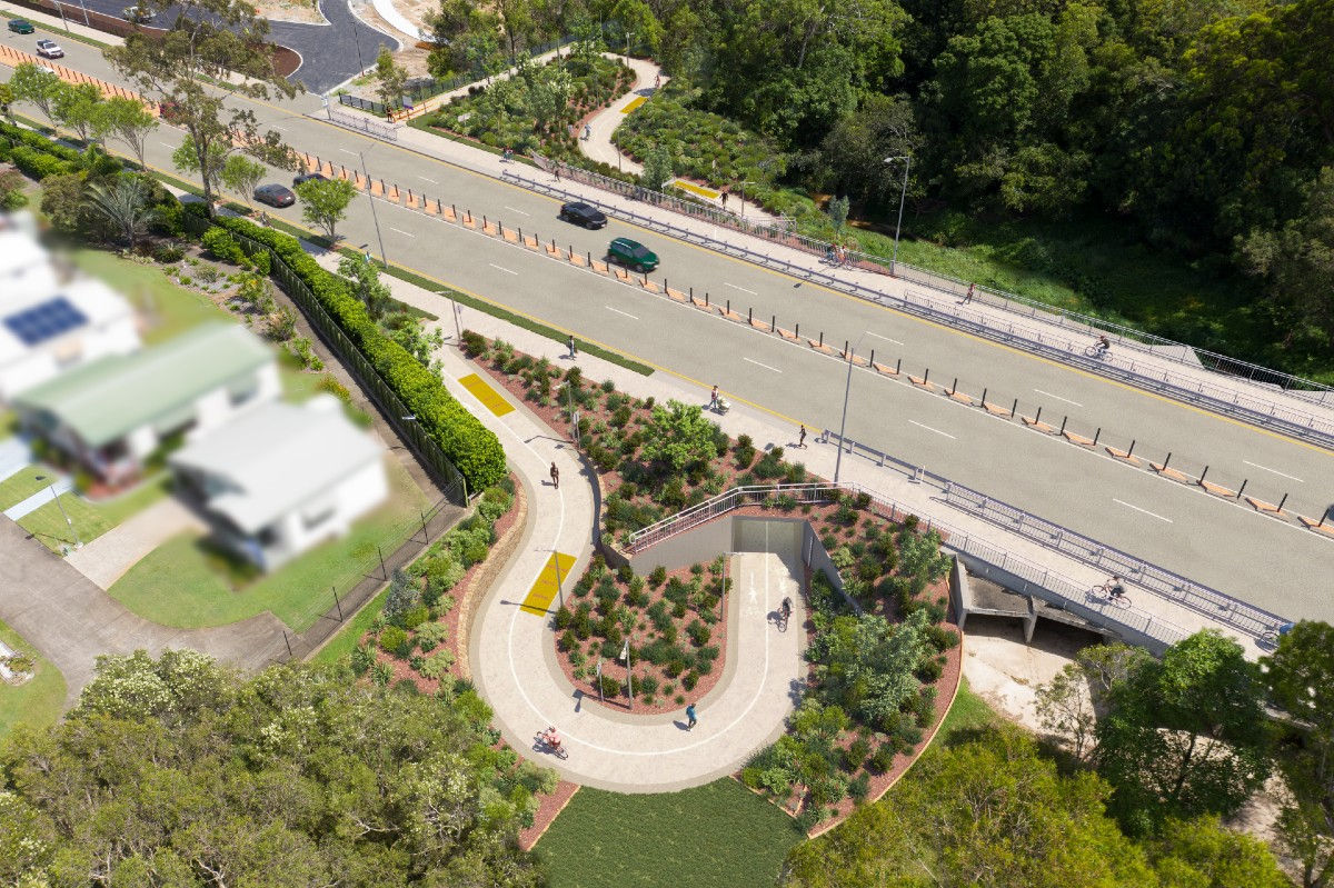 Artist impression of the Cabbage Tree creek underpass detailed design, which forms part of the Beams Road upgrade project (circa 2022).
