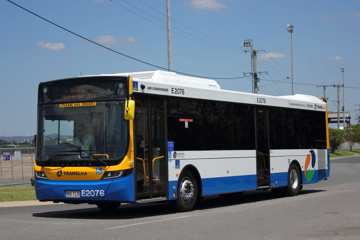 2016 Volvo Optimus bus with 'sorry not in service' on digtal board on bus front.