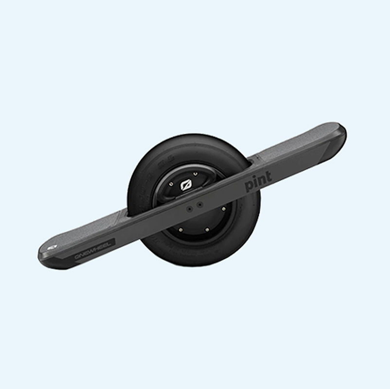 Black electric Pint one wheel on a blue background.