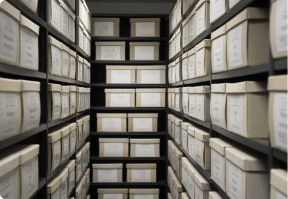A storage room with archive boxes.