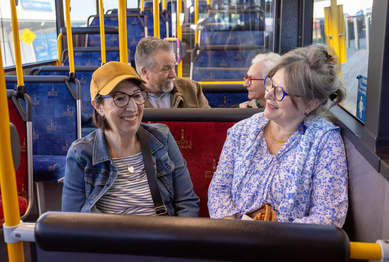 4 seniors travelling on a bus from Wynnum.