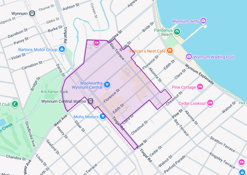 Map showing the Wynnum Centre Suburban Renewal Precinct area