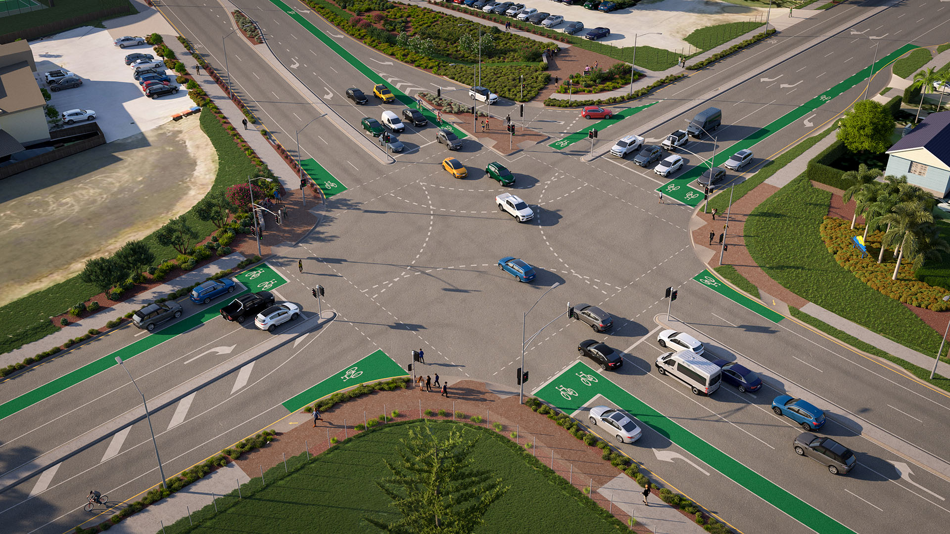 Artist impression elevated aerial view of intersection