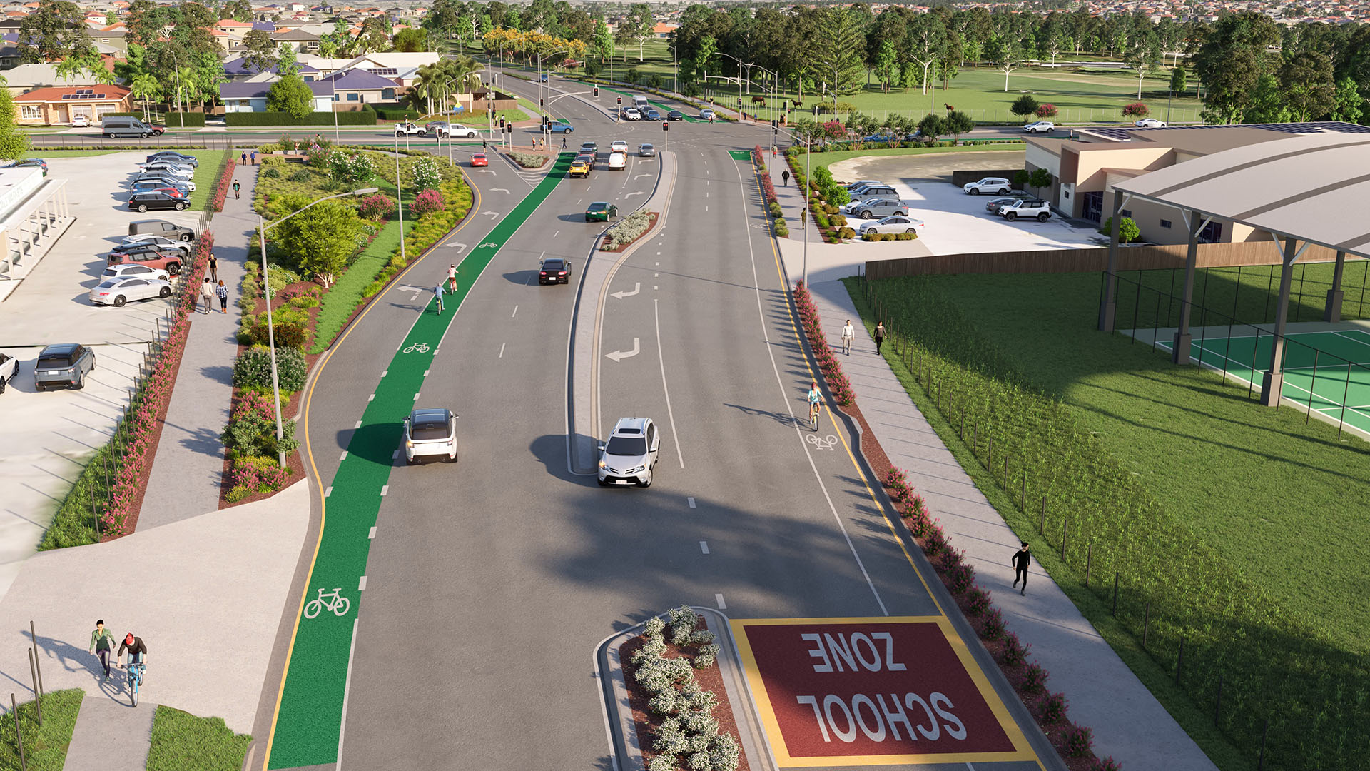 Artist impression - Aerial view of Rochedale Road approaching the intersetion with Preistdale Road