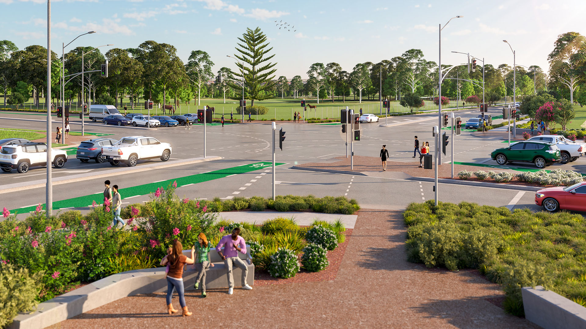 Artist impression - New seating area at the Rochedale Road and Priestdale Road intersection