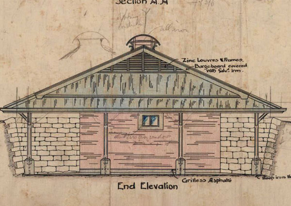Historic drawing of a magazine building
