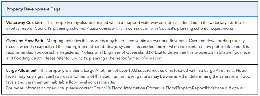 FloodWise Property Report - Property Development Flags