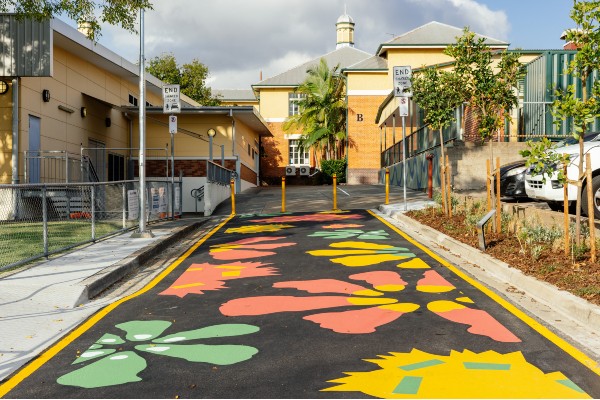 Image shows completed artwork on Tarlina Lane. Works undertaken for the Coorparoo Junction Village Precinct Project.