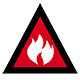 Image of Australian Warning System Emergency Warning alert. A white flame icon on a red triangle with a black border.