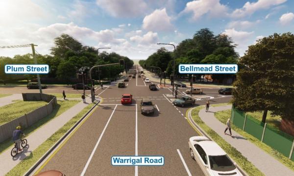 Artist’s impression of Warrigal Road, Bellmead Street and Plum Street intersection upgrade